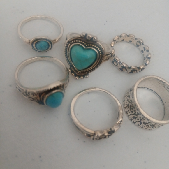 Turquoise and Silver Heart Ring Collection - Picture 4 of 4